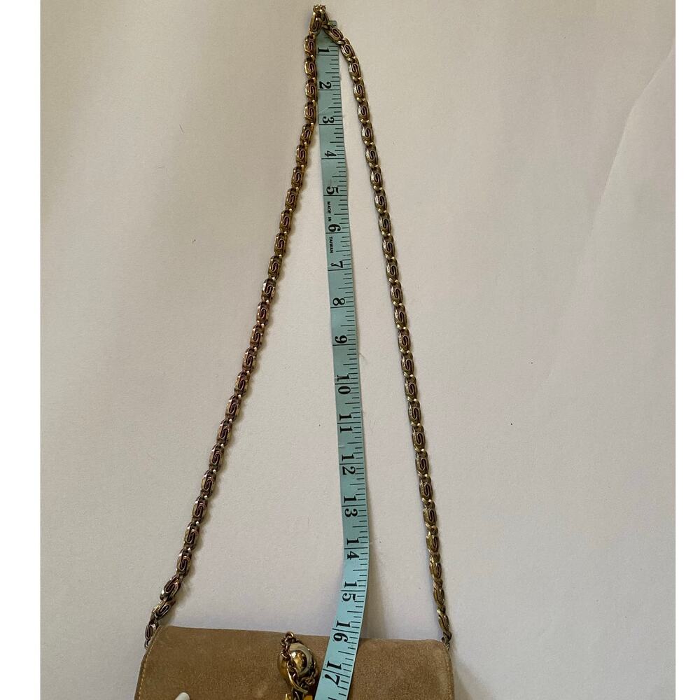 Vintage Suede Mini Shoulder Bag Camel Beige Chain Strap 70s/80s - Picture 11 of 17